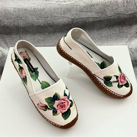 AUTH! NEW! Dolce & Gabbana Flat Rose Flower Printed Espadrilles Shoe 38 8 D&G - Picture 2 of 8